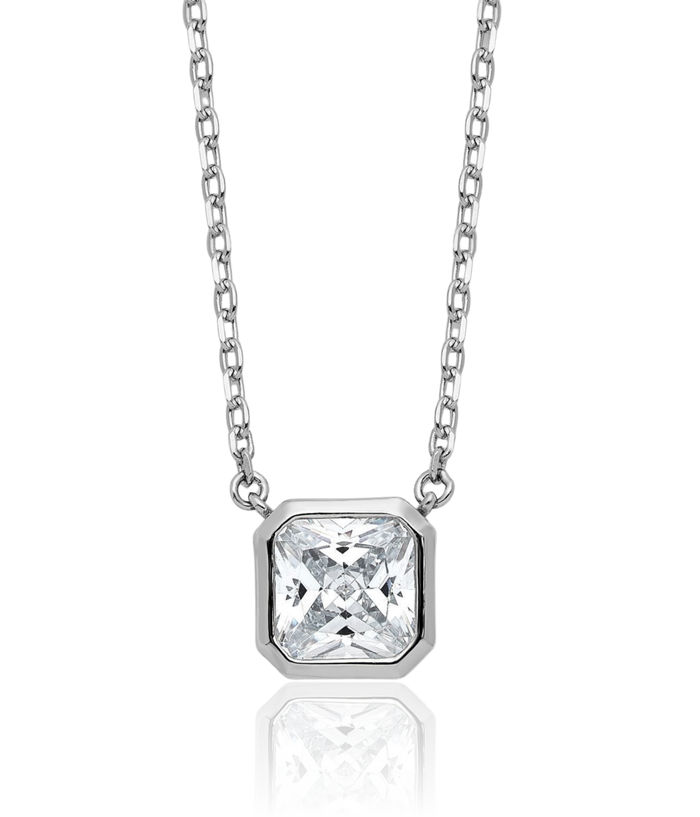 925 Sterling Silver Cubic Zirconia CZ Square Chain Necklace