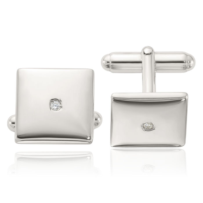 925 Sterling Silver Cubic Zirconia CZ Square Cuff Links