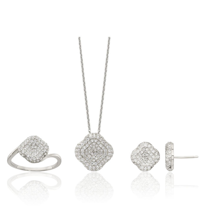 925 Sterling Silver Cubic Zirconia CZ Square Necklace/earrings/ring Set