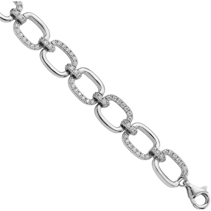 925 Sterling Silver Cubic Zirconia CZ Square Link Chain Bracelet