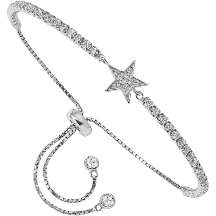 925 Sterling Silver Cubic Zirconia CZ Star Adjustable Wrap Charm Bracelet