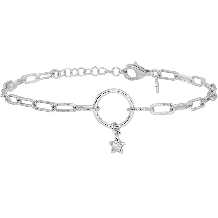 925 Sterling Silver Cubic Zirconia CZ Star Chain Charm Bracelet