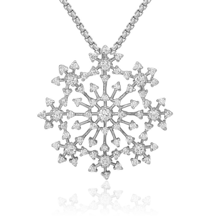 925 Sterling Silver Cubic Zirconia CZ Starburst Snowflake Slide Chain Necklace Pendant Charm