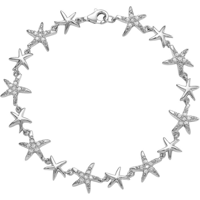 925 Sterling Silver Cubic Zirconia CZ Starfish Chain Charm Bracelet