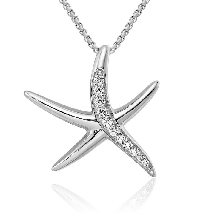 925 Sterling Silver Cubic Zirconia CZ Starfish Slide Necklace Chain Pendant Charm