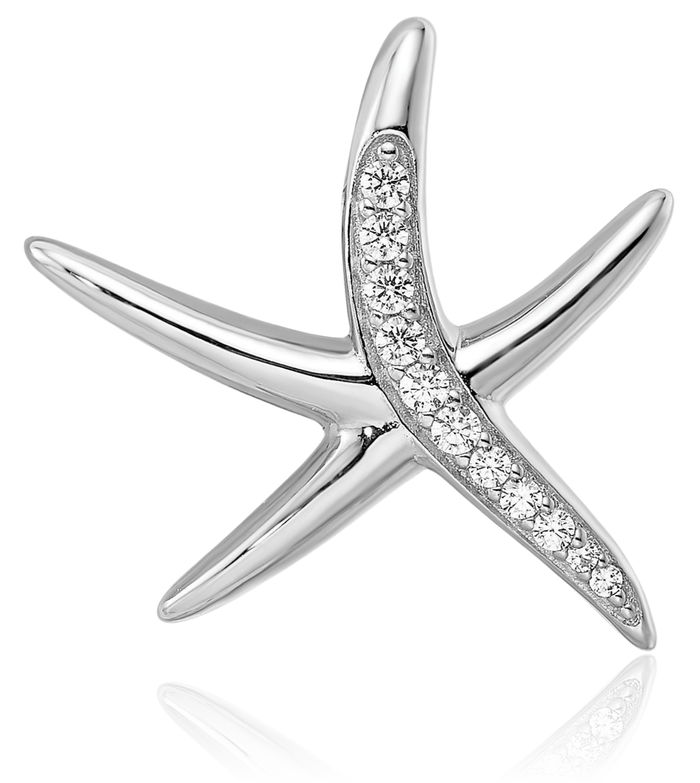 925 Sterling Silver Cubic Zirconia CZ Starfish Slide Necklace Chain Pendant Charm