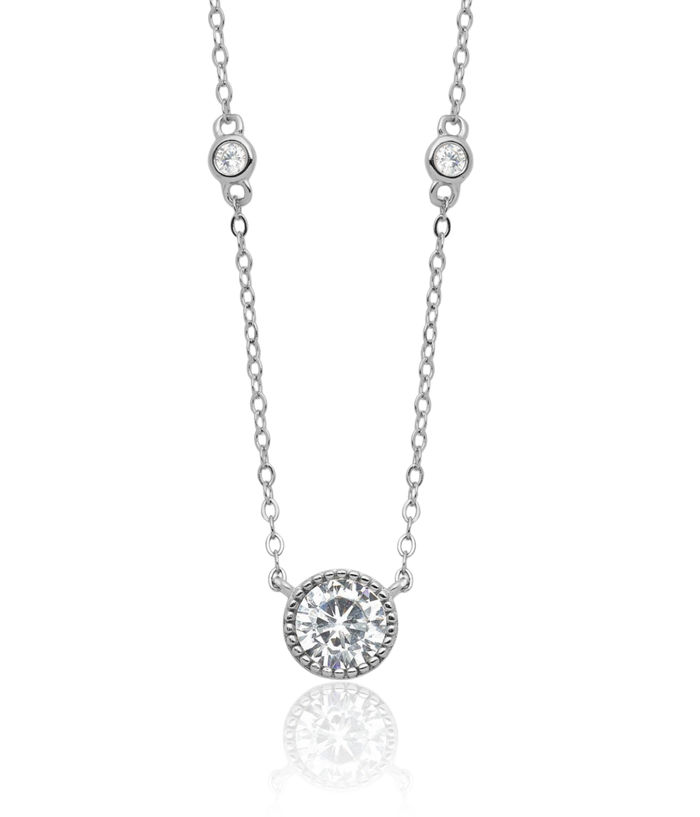 925 Sterling Silver Cubic Zirconia CZ Stations Necklace Chain