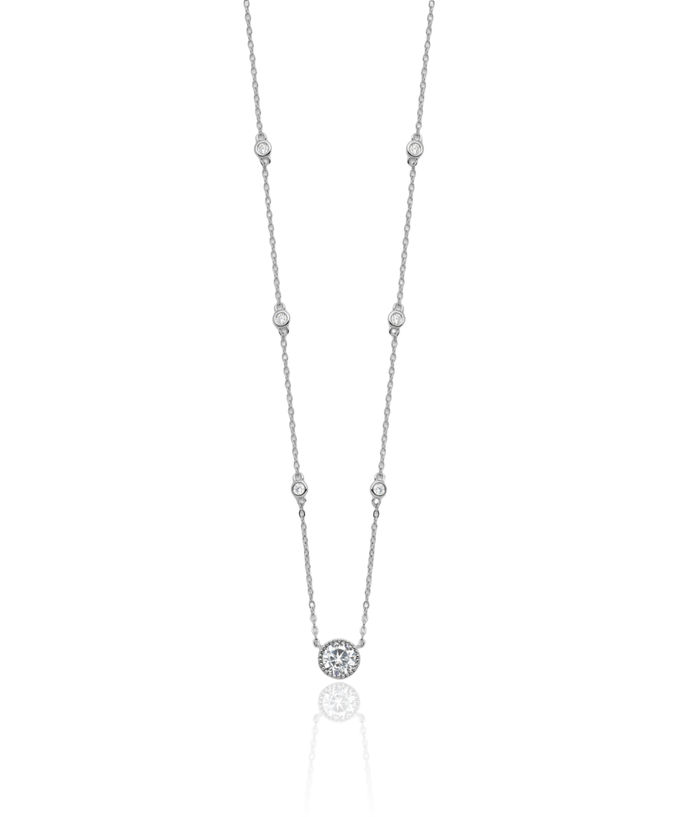 925 Sterling Silver Cubic Zirconia CZ Stations Necklace Chain