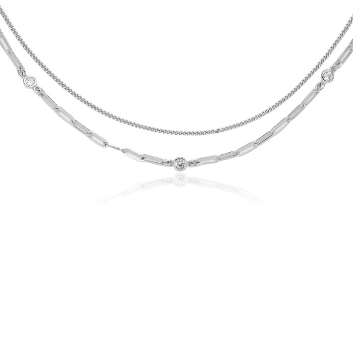 925 Sterling Silver Cubic Zirconia CZ Strand Layering Necklace Chain