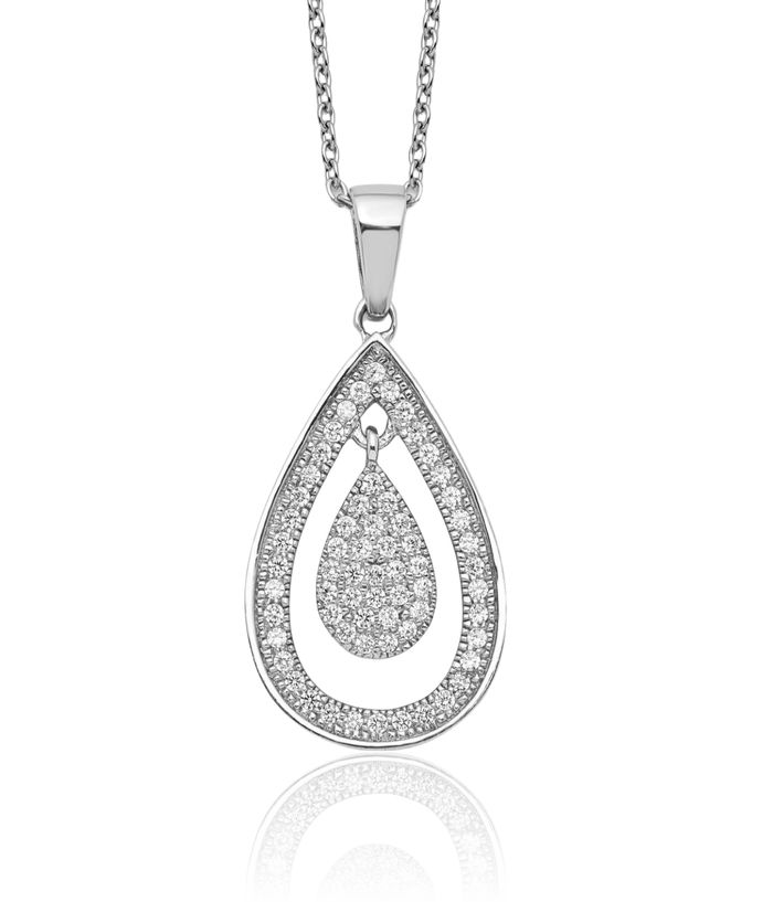 925 Sterling Silver Cubic Zirconia CZ Teardrop Chain Necklace