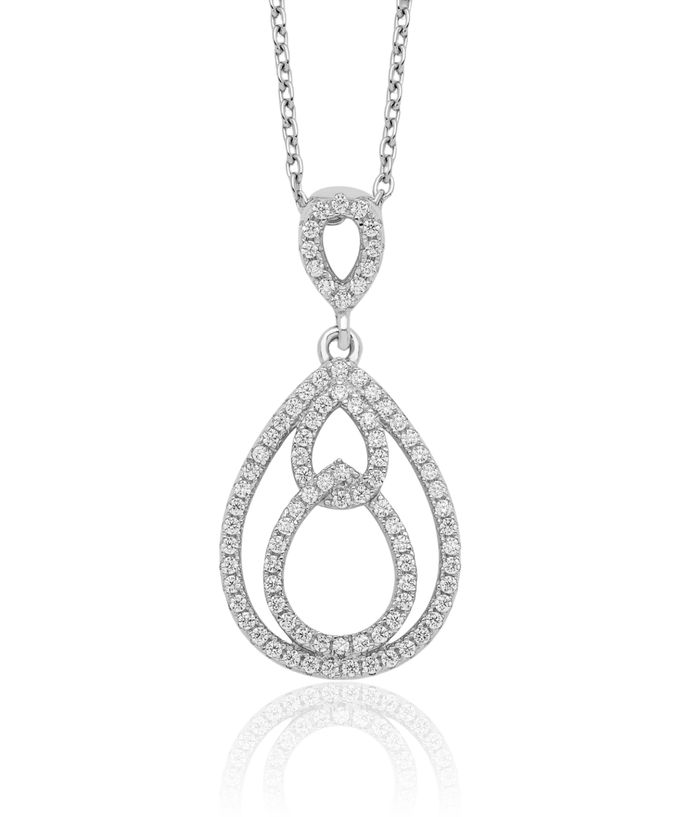 925 Sterling Silver Cubic Zirconia CZ Teardrop Chain Necklace