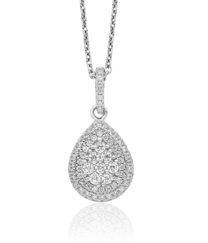 925 Sterling Silver Cubic Zirconia CZ Teardrop Chain Necklace