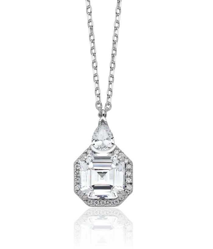 925 Sterling Silver Cubic Zirconia CZ Teardrop Chain Necklace