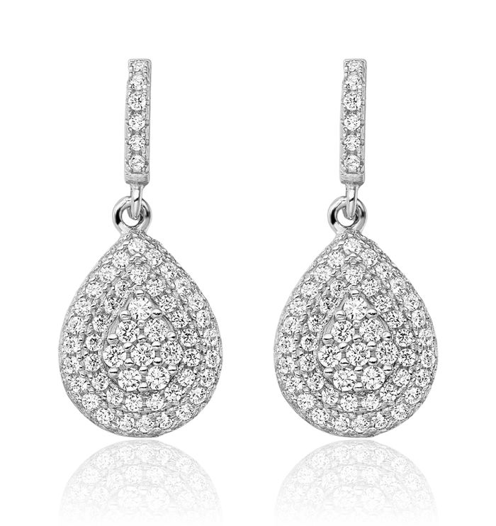 925 Sterling Silver Cubic Zirconia CZ Teardrop Drop Dangle Earrings