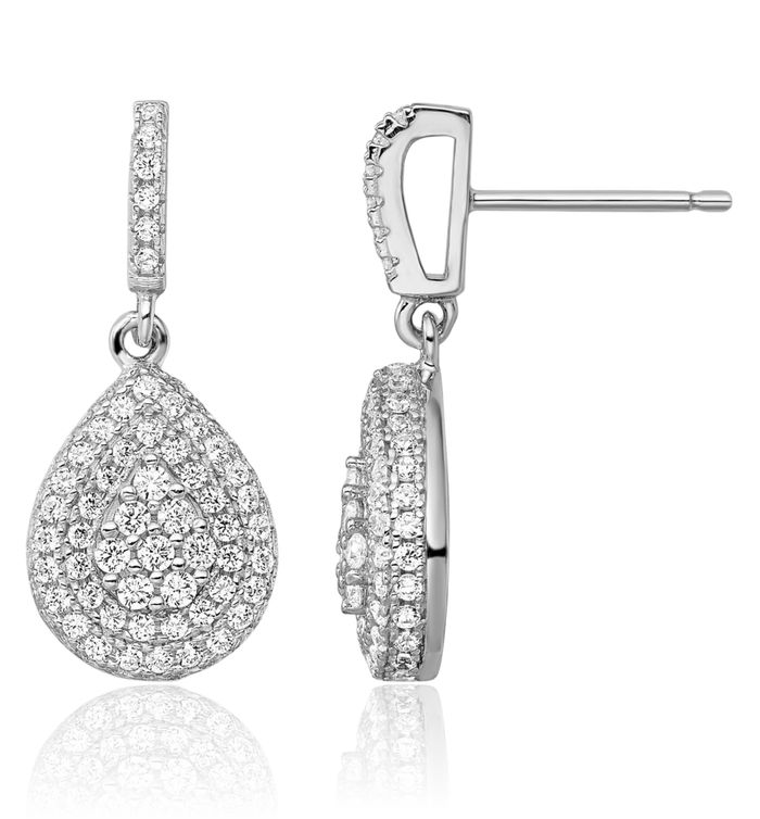 925 Sterling Silver Cubic Zirconia CZ Teardrop Drop Dangle Earrings