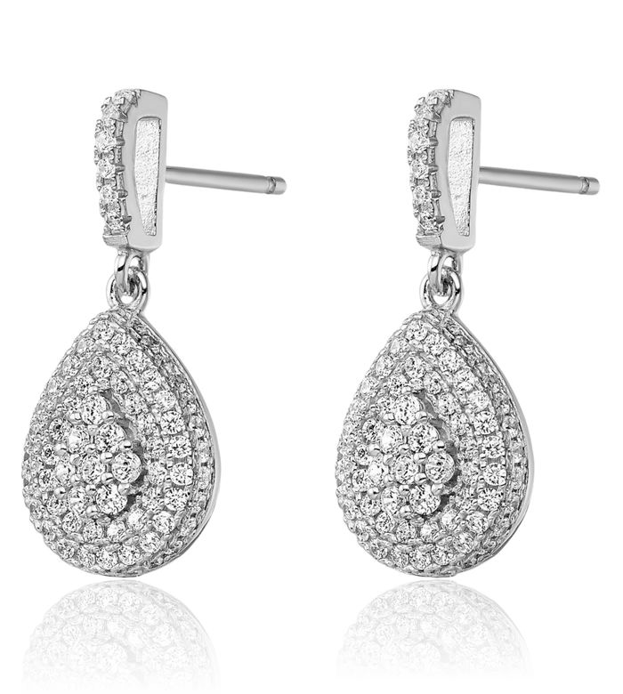 925 Sterling Silver Cubic Zirconia CZ Teardrop Drop Dangle Earrings