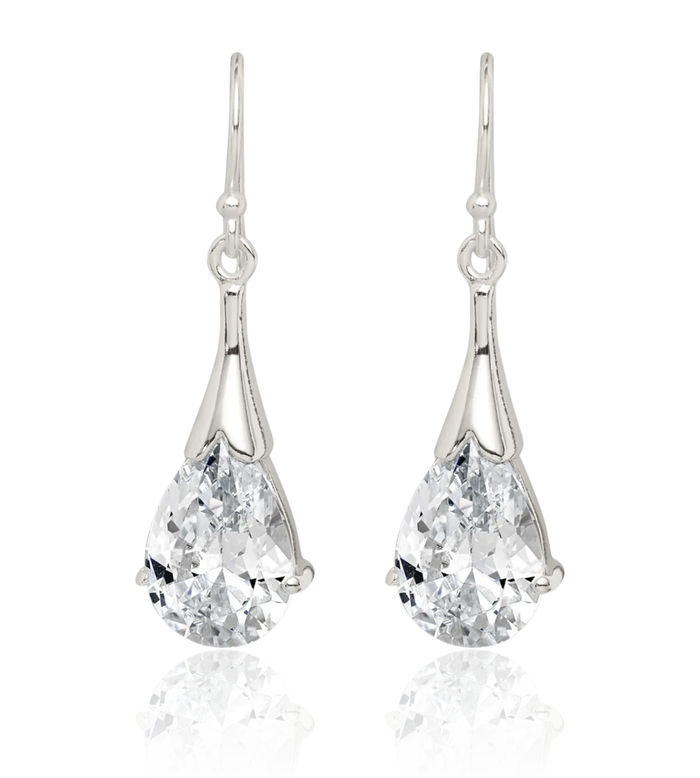 925 Sterling Silver Cubic Zirconia CZ Teardrop Drop Dangle Earrings Pear Gemstone