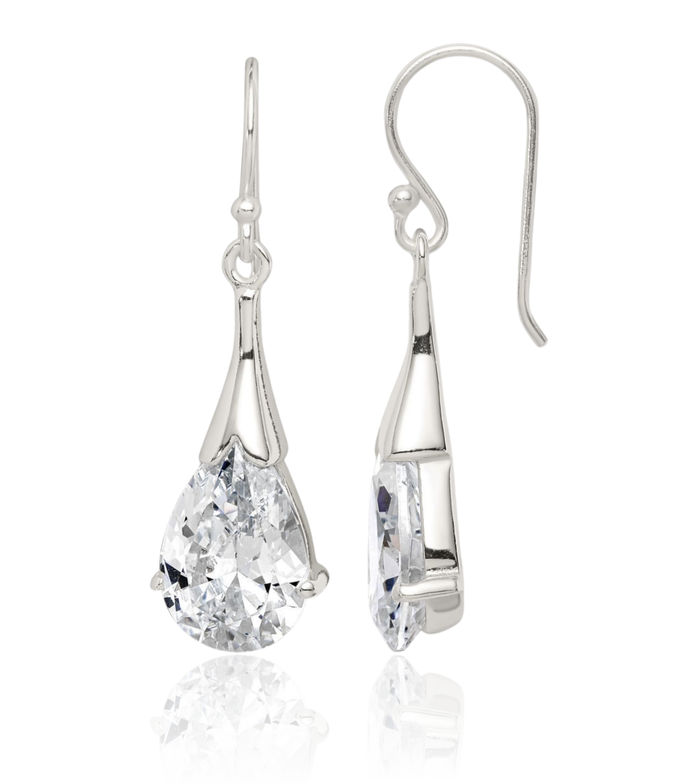 925 Sterling Silver Cubic Zirconia CZ Teardrop Drop Dangle Earrings Pear Gemstone