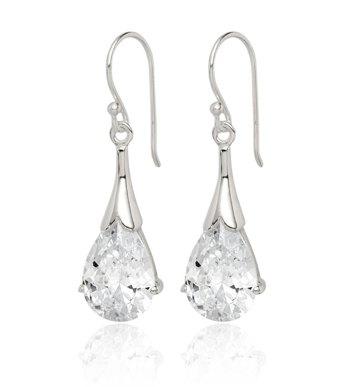 925 Sterling Silver Cubic Zirconia CZ Teardrop Drop Dangle Earrings Pear Gemstone