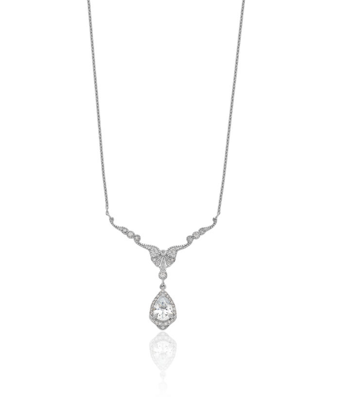 925 Sterling Silver Cubic Zirconia CZ Teardrop Dangling Necklace Chain