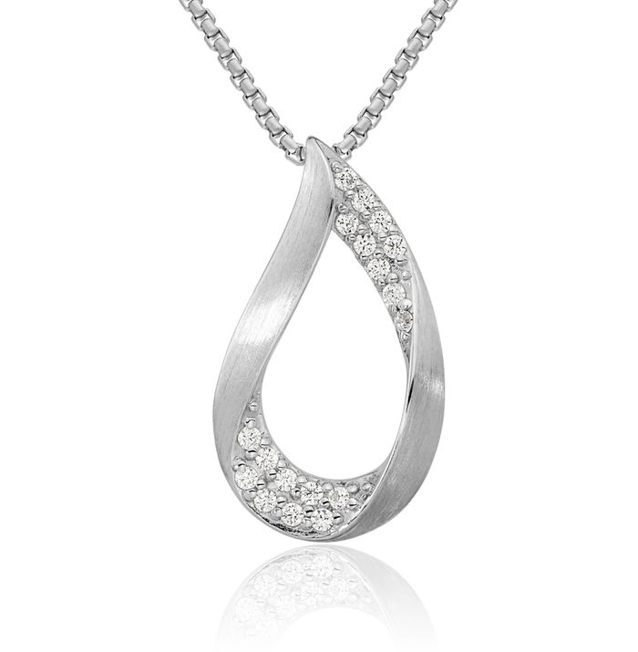 925 Sterling Silver Cubic Zirconia CZ Teardrop Floating Chain Slide Pendant Necklace Pear Charm