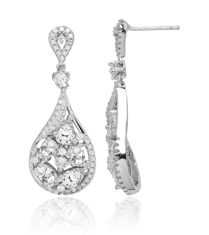 925 Sterling Silver Cubic Zirconia CZ Teardrop Post Drop Dangle Earrings