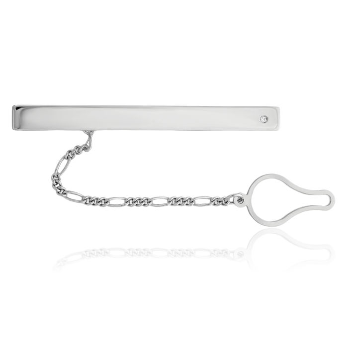 925 Sterling Silver Cubic Zirconia CZ Tie Clip