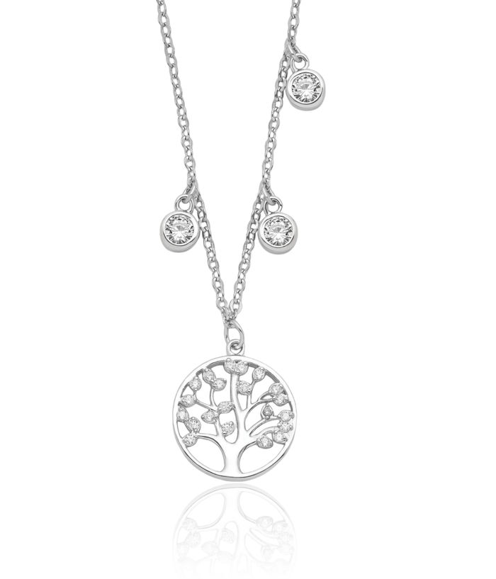 925 Sterling Silver Cubic Zirconia CZ Tree of Life Necklace Chain