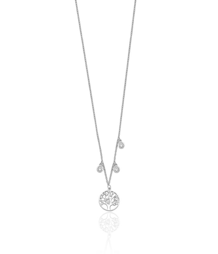 925 Sterling Silver Cubic Zirconia CZ Tree of Life Necklace Chain