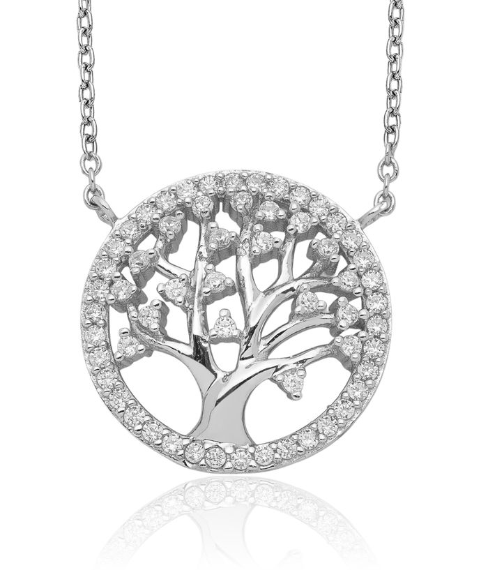 925 Sterling Silver Cubic Zirconia CZ Tree of Life Necklace Chain