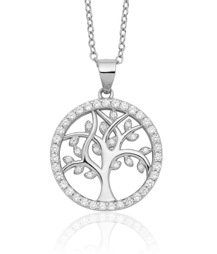 925 Sterling Silver Cubic Zirconia CZ Tree of Life Necklace Chain