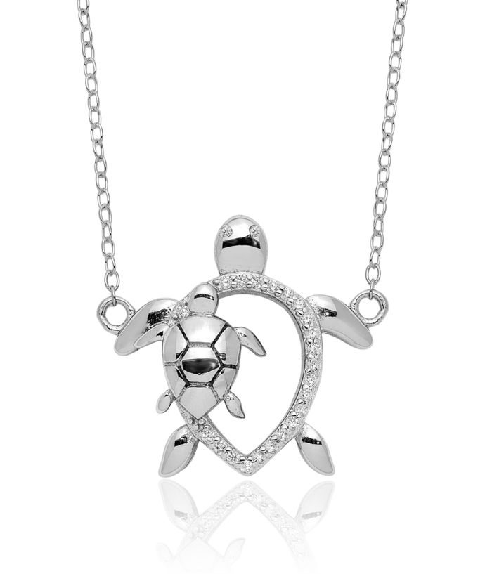 925 Sterling Silver Cubic Zirconia CZ Turtles Necklace Chain