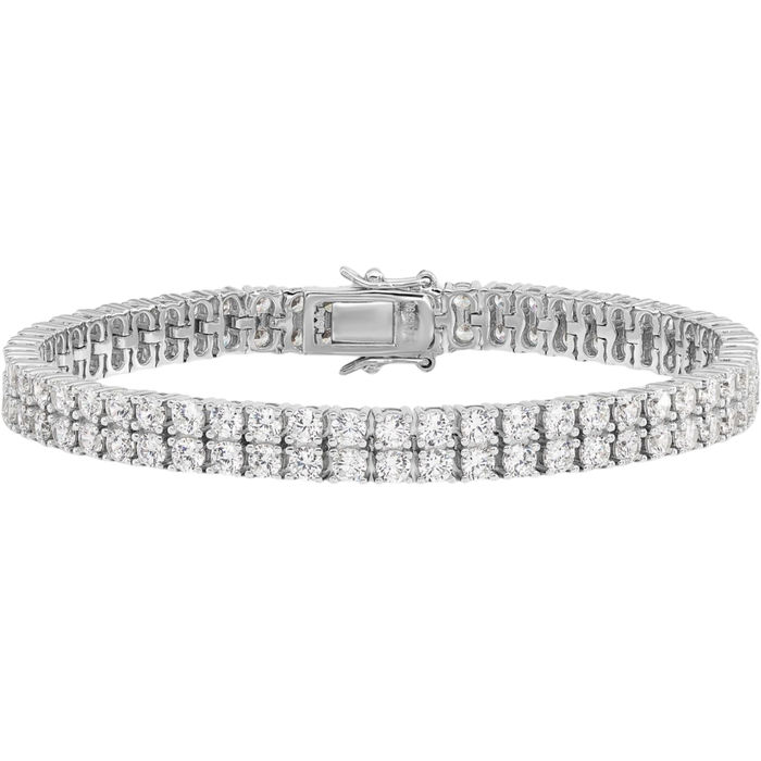 925 Sterling Silver Cubic Zirconia CZ Two Row Tennis Bracelet