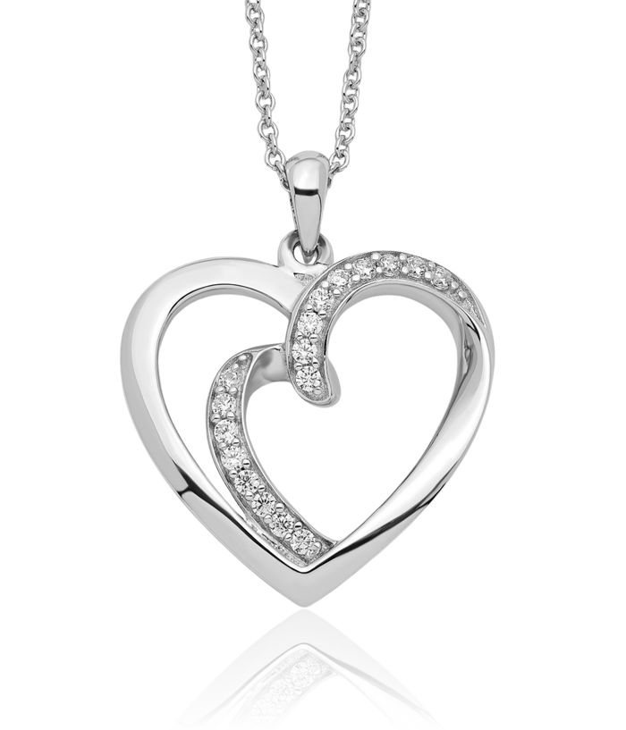 925 Sterling Silver Cubic Zirconia CZ Two Souls Lived As One Heart Chain Necklace