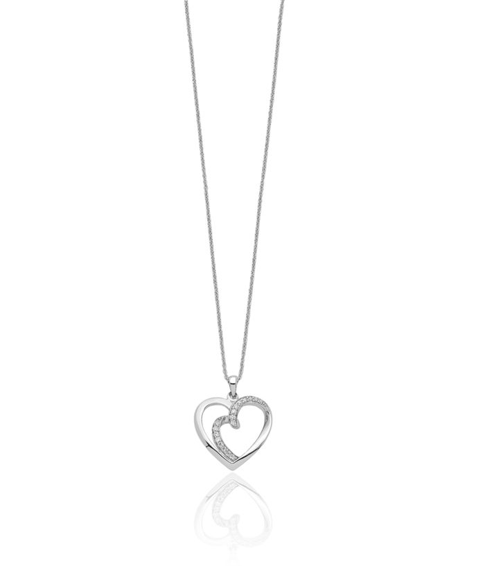 925 Sterling Silver Cubic Zirconia CZ Two Souls Lived As One Heart Chain Necklace