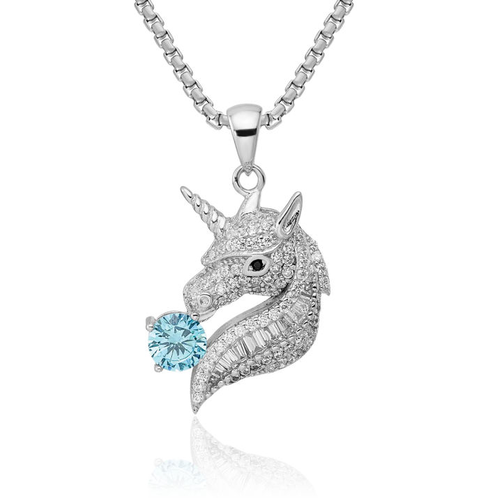 925 Sterling Silver Cubic Zirconia CZ Unicorn Magical Horse Head Necklace Animal Lover Pendant Equestrian Charm