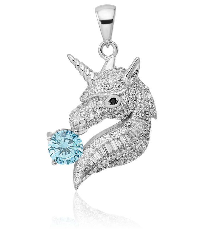 925 Sterling Silver Cubic Zirconia CZ Unicorn Magical Horse Head Necklace Animal Lover Pendant Equestrian Charm