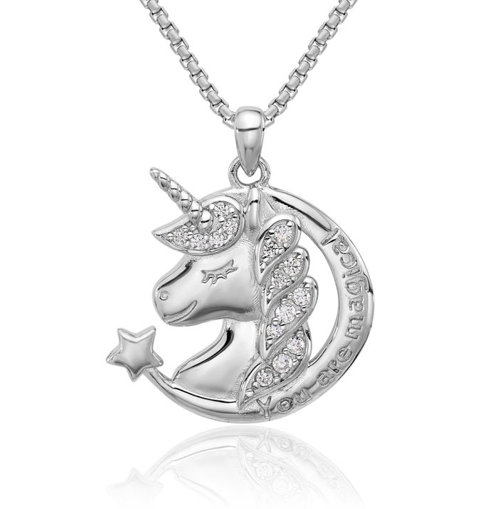 925 Sterling Silver Cubic Zirconia CZ Unicorn Magical Horse Head You Are Necklace Animal Lover Pendant Equestrian Charm