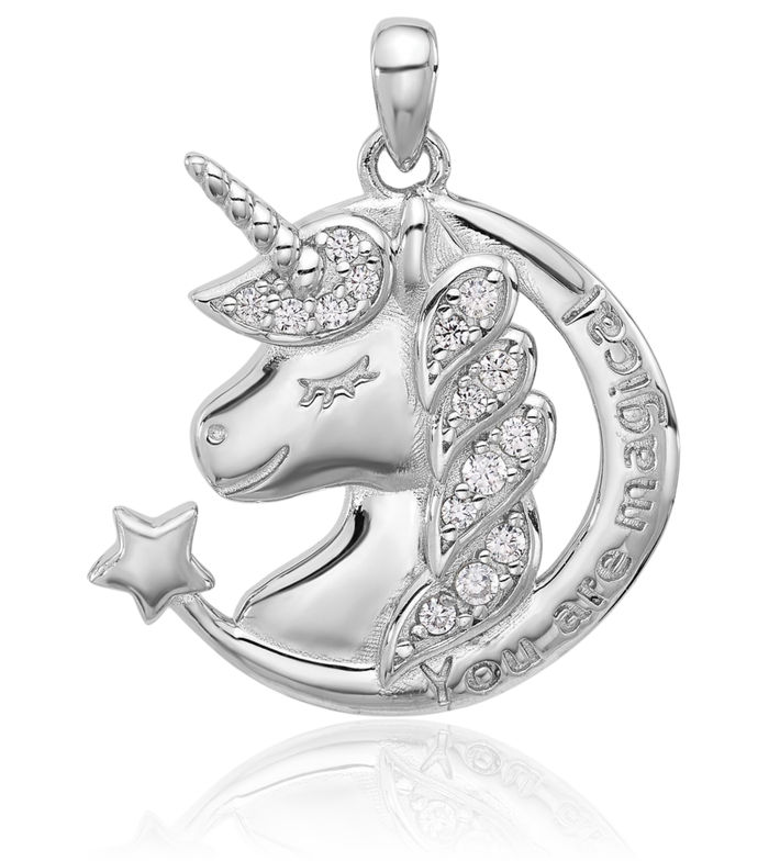 925 Sterling Silver Cubic Zirconia CZ Unicorn Magical Horse Head You Are Necklace Animal Lover Pendant Equestrian Charm