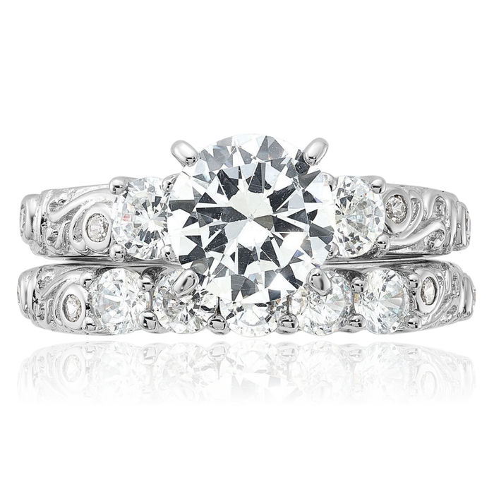 925 Sterling Silver Cubic Zirconia CZ Wedding Band Engagement Ring Bridal Jewelry Set