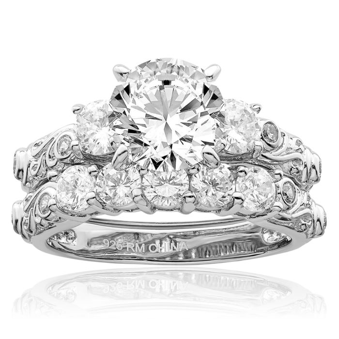 925 Sterling Silver Cubic Zirconia CZ Wedding Band Engagement Ring Bridal Jewelry Set