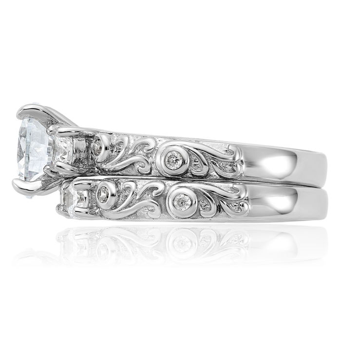 925 Sterling Silver Cubic Zirconia CZ Wedding Band Engagement Ring Bridal Jewelry Set
