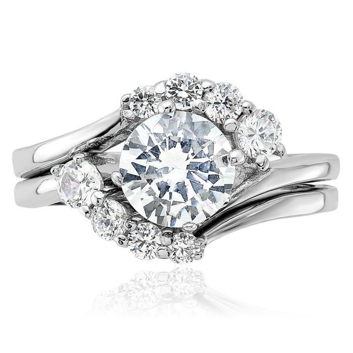 925 Sterling Silver Cubic Zirconia CZ Wedding Band Engagement Ring Bridal Jewelry Set