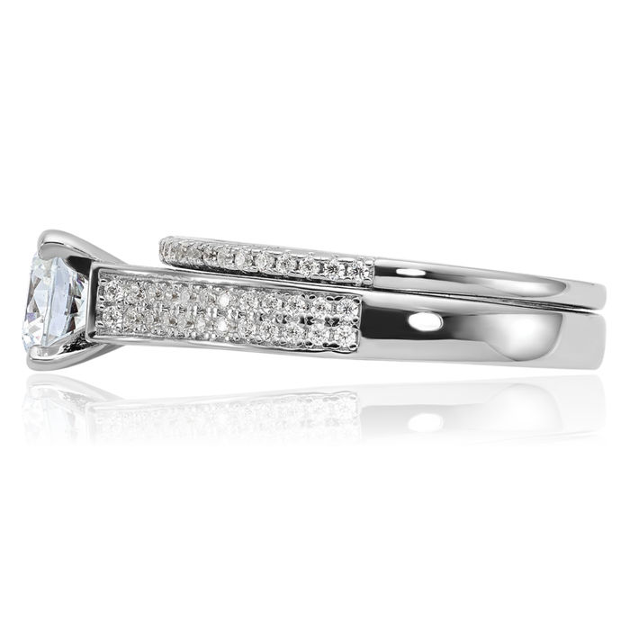 925 Sterling Silver Cubic Zirconia CZ Wedding Band Engagement Ring Bridal Jewelry Set