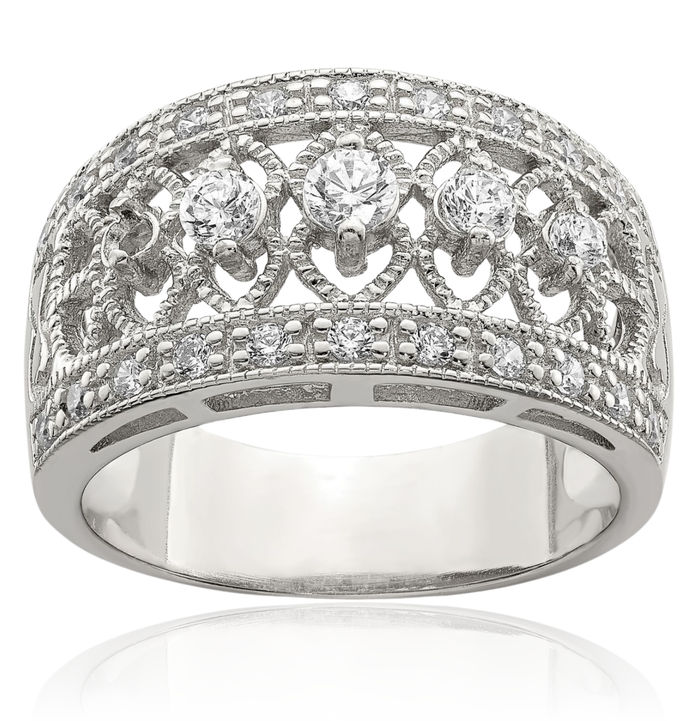 925 Sterling Silver Cubic Zirconia CZ Vintage Wedding Band Ring