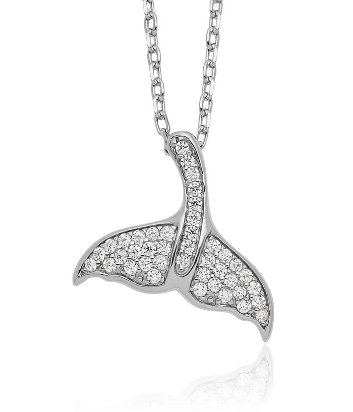 925 Sterling Silver Cubic Zirconia CZ Whale Tail Fish Mermaid Necklace Chain