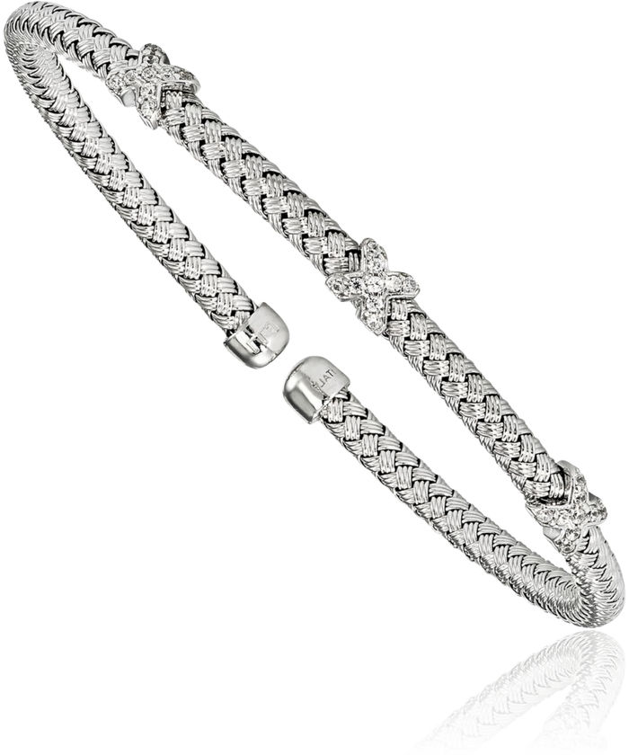 925 Sterling Silver Cubic Zirconia CZ Woven Cuff Bracelet