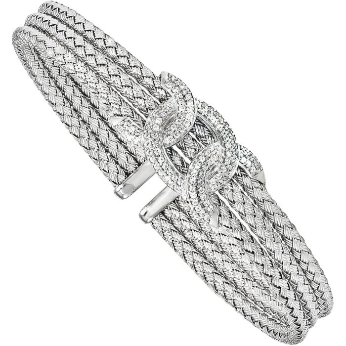 925 Sterling Silver Cubic Zirconia CZ Woven Cuff Bracelet