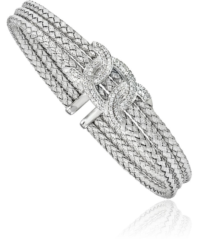 925 Sterling Silver Cubic Zirconia CZ Woven Cuff Bracelet