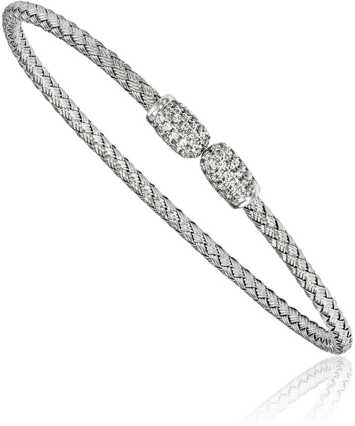 925 Sterling Silver Cubic Zirconia CZ Woven Cuff Bracelet